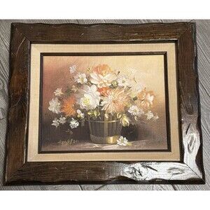 Houston Vintage Signed oil Painting on Canvas “Floral Still Life Flowers”  12x14
